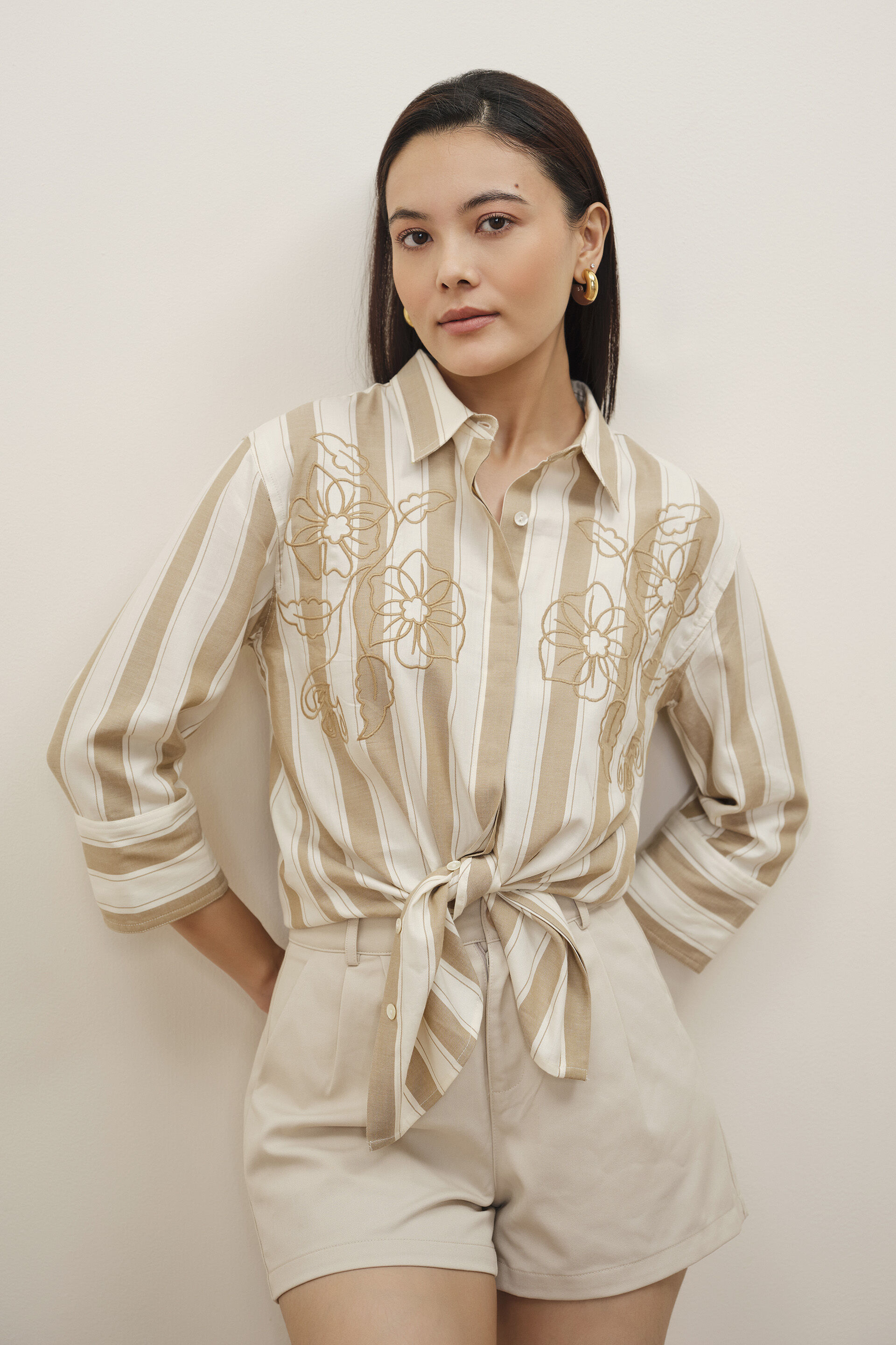 Petula Embroidered Beige Shirt, Beige, image 1